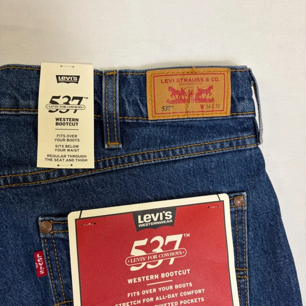 NEW Levis 527 Slim Bootcut Jeans Mens 34x32 Dark‎ Wash Stretch Denim Blue NWT